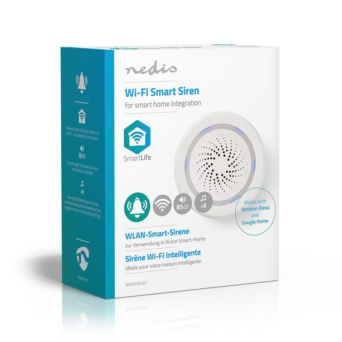 Nedis SmartLife Wi-Fi Siren for Alarm or Chime, 85 dB, Voice Control via Alexa or Google Home