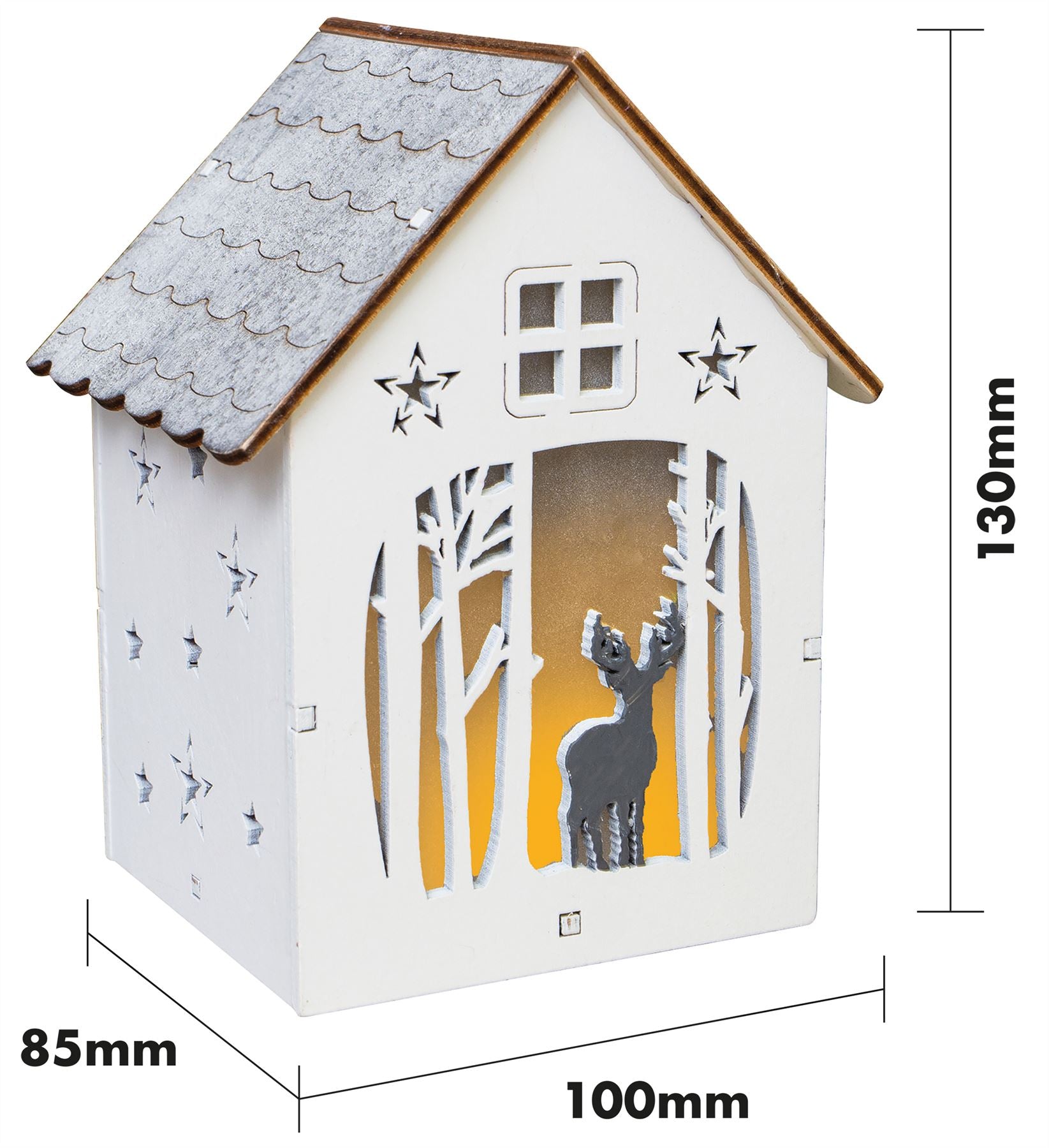Christmas Wooden Light Up LED Festive Woodland Reindeer House Scene Decoration Battery Powered
