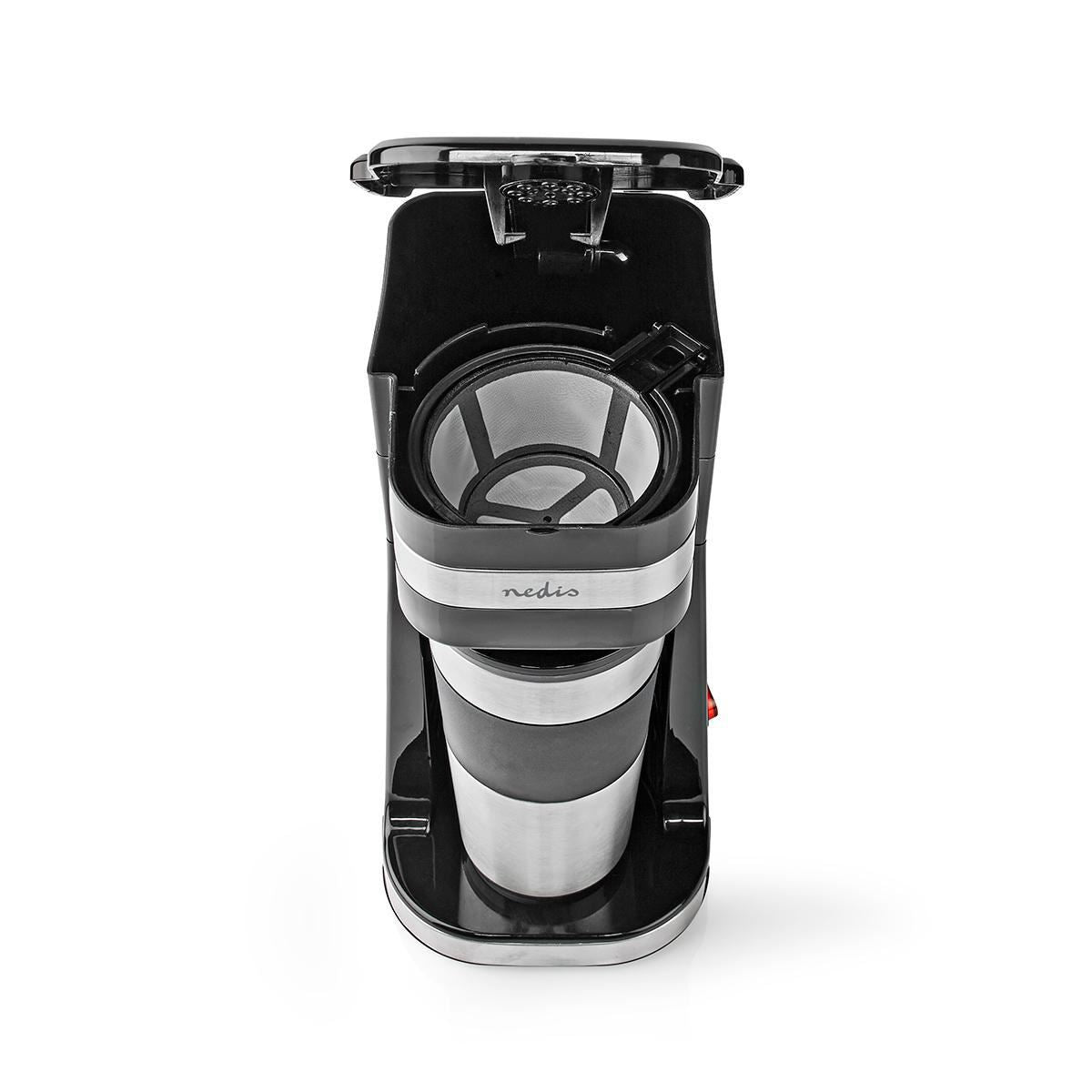 Nedis Single Serve 1 Cup Electric Filter Coffee Maker + 0.42L Double Wall Travel Mug - Black