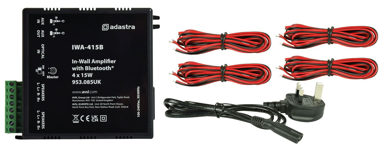 Adastra IWA415B In-wall Amplifier with Bluetooth 4 x 15W