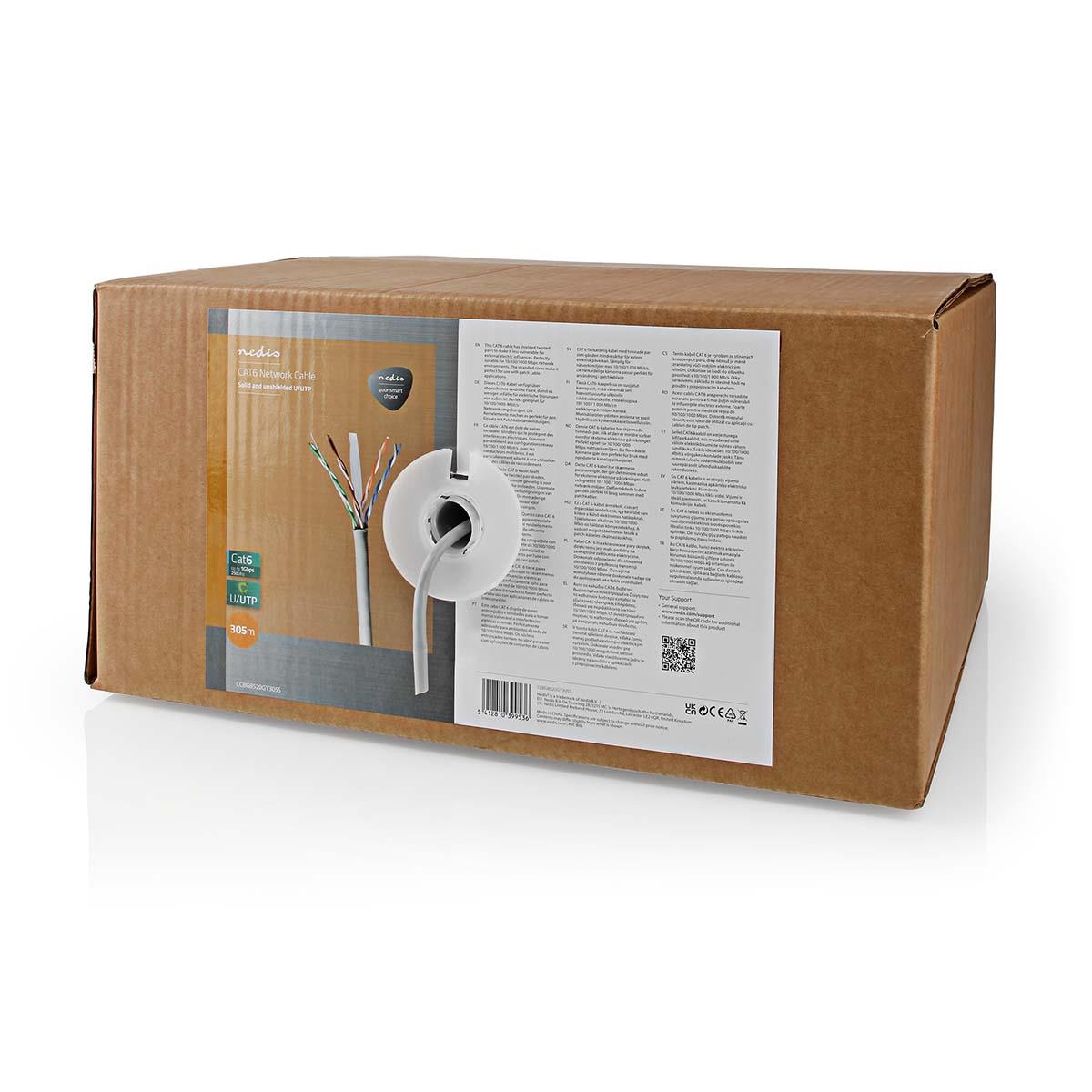 Nedis Network Cable Roll | CAT6 | Solid | U/UTP | CCA | 305.0 m | Indoor | Round | PVC | Grey | Pull Box