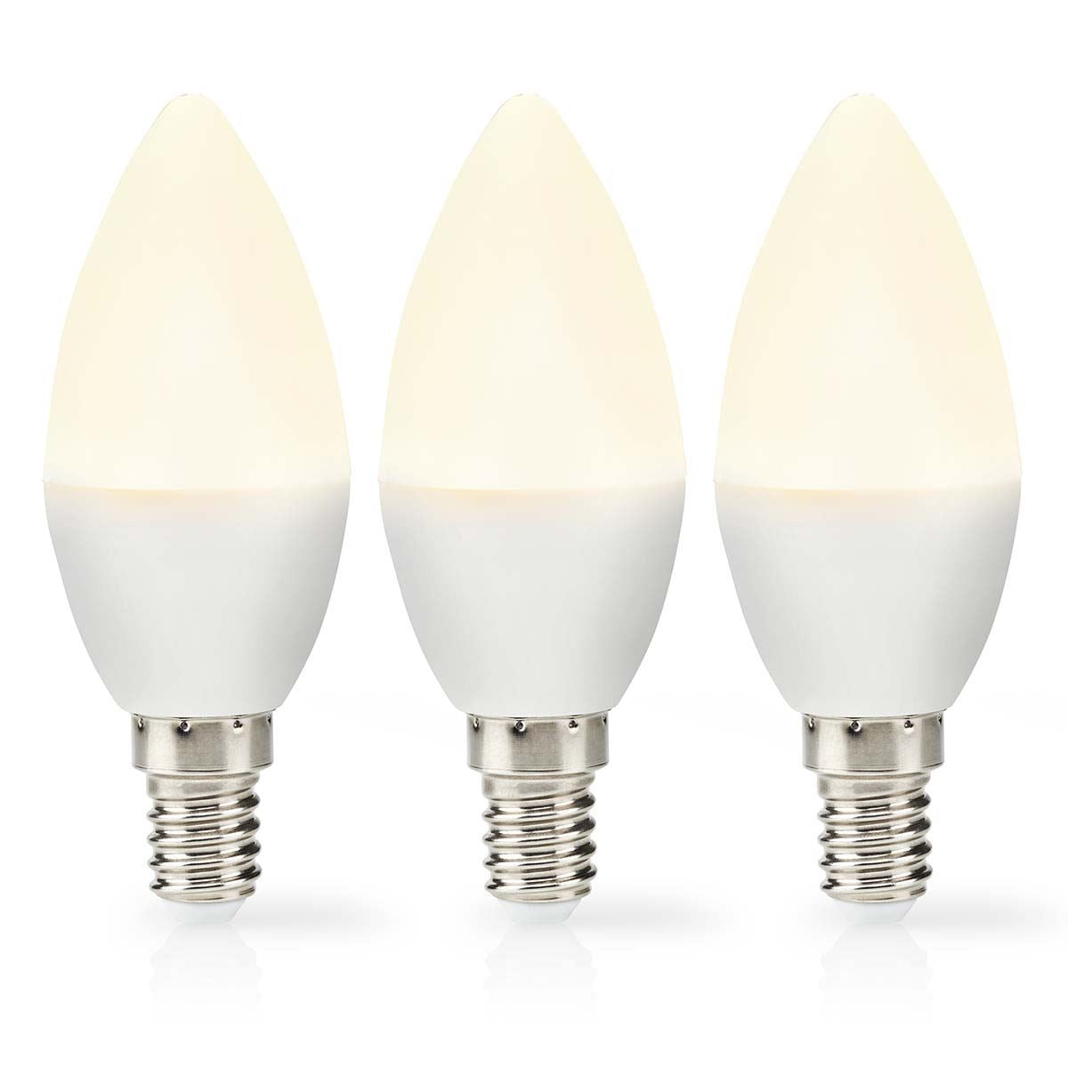 Nedis Candle Shaped LED Bulb E14 Cap 470 Lumen, Low Power 4.9W Replacing 42W Incandescent, Warm White Light 2700K, Frosted Cover, 3 Pack