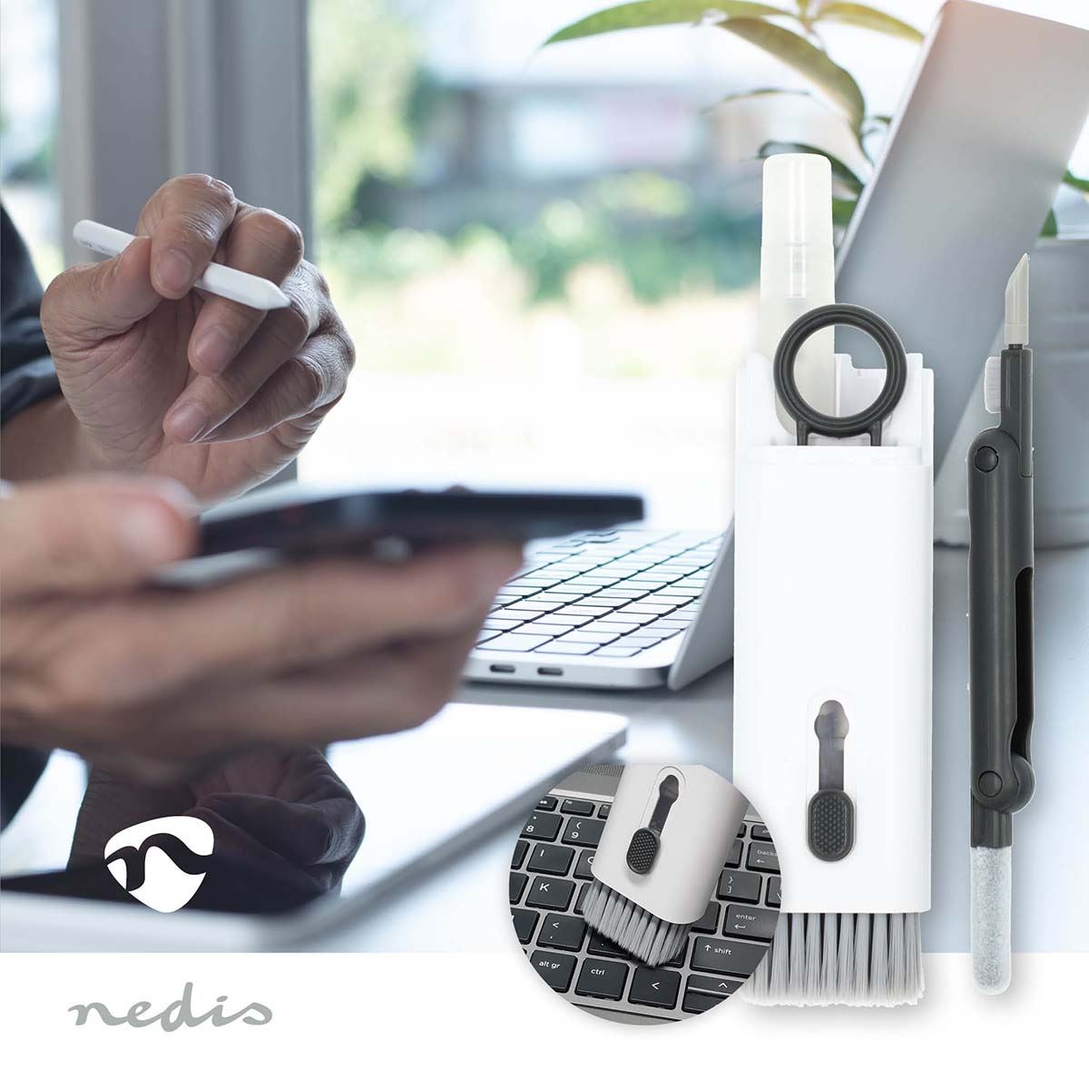 Nedis 7-in-1 Keyboard Cleaner Kit, Includes Brush, Headphone Cleaning Tool, Wiper, Spray Bottle & Key Puller � Multi-Functional Cleaning Set for Electronics, Laptop, Phones, Headphones, PC & Screens