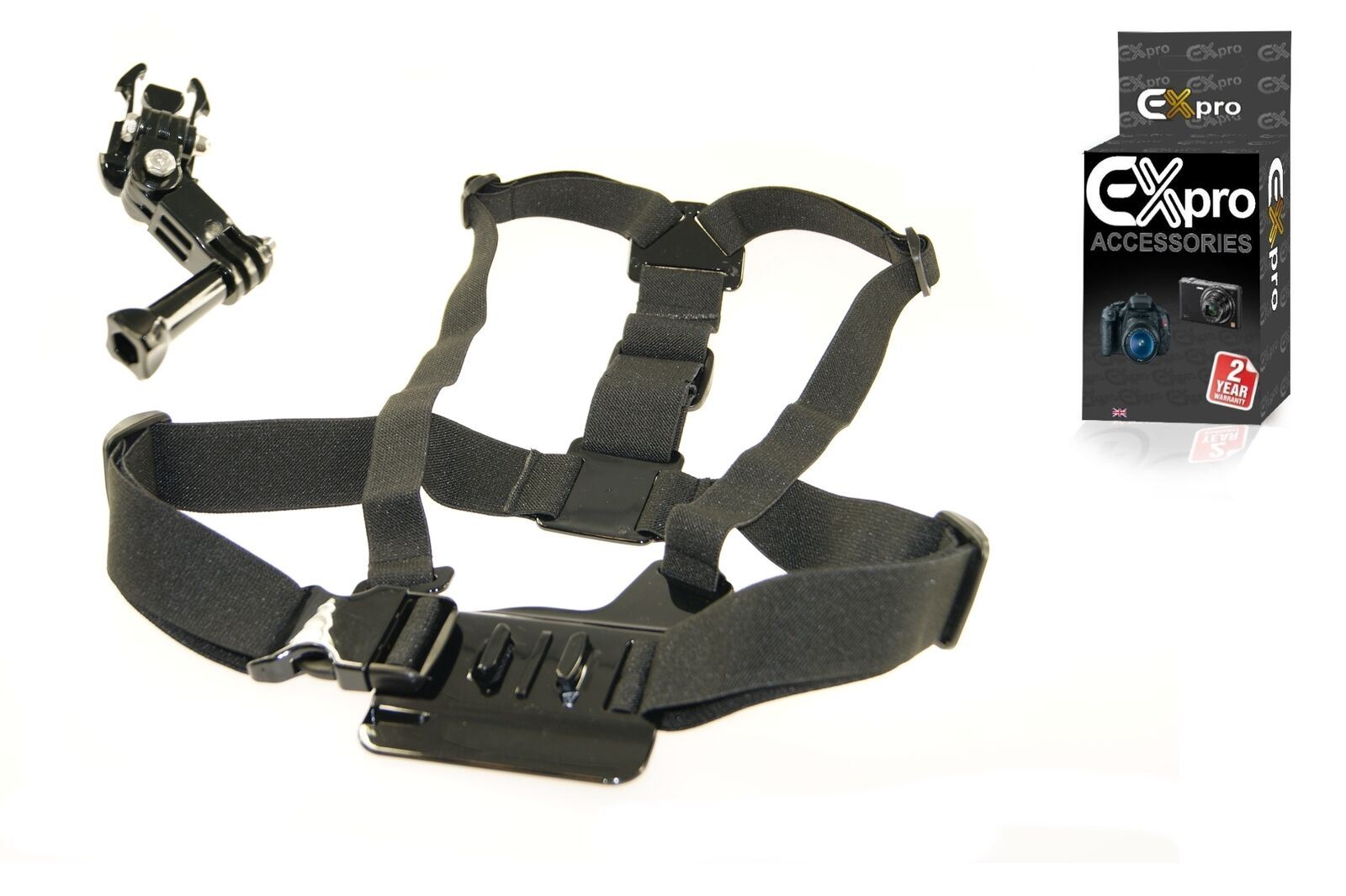 Ex-Pro Adjustable Chest Mount Harness with 3-Way Pivot Arm for Action Cameras / GoPro Housing