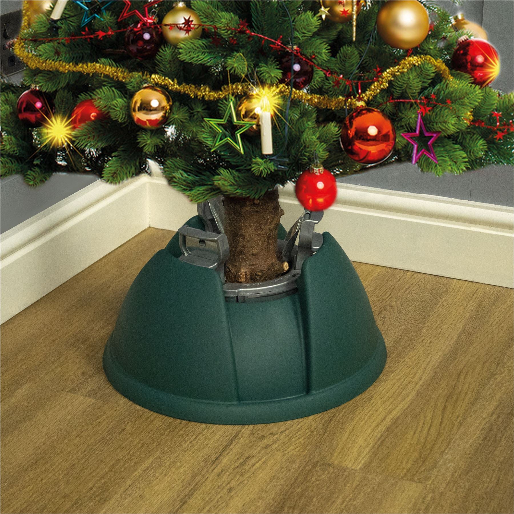Auto Lock Christmas Tree Stand with 3 Clasps and 1L Water Tank, for Real Trees up to 2.3m / 7.5ft