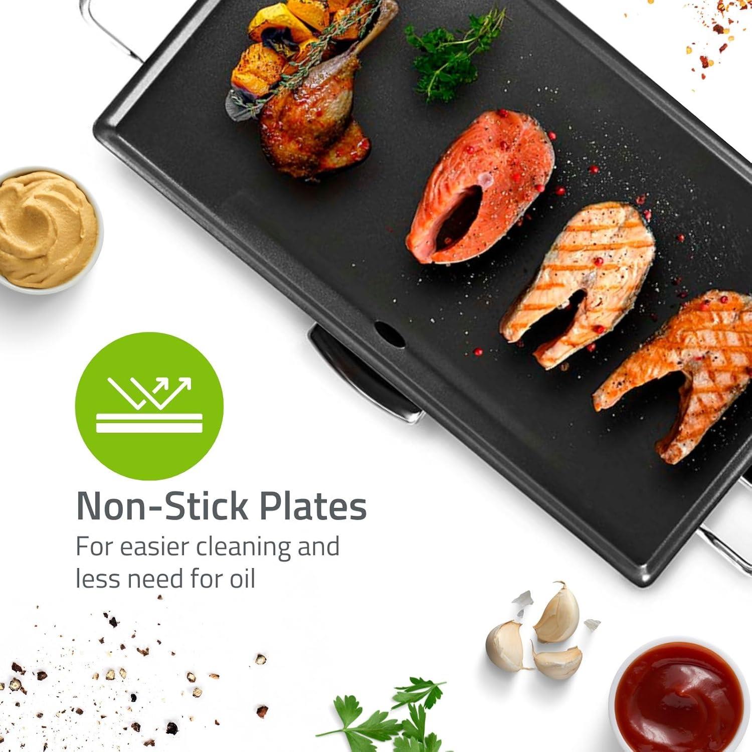 MELISSA lectric Teppanyaki Grill Plate, Large Non-Stick Table Top Griddle with 47.5cm x 26.5cm Hot Plate, Adjustable Temperature Control and Drip Tray, 2000W - Black