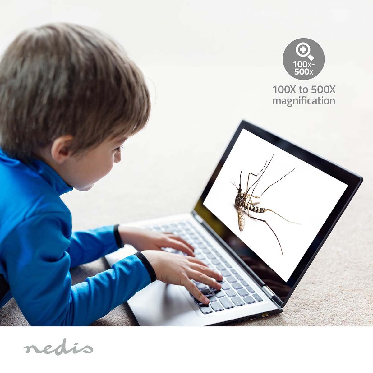 Nedis Handheld Digital Microscope Camera, 2" Tilt LCD Screen, 100x 500x Zoom, 8x Digital Zoom, 6 LED Lights, USB-C, Photo/Video Capture, Battery Powered