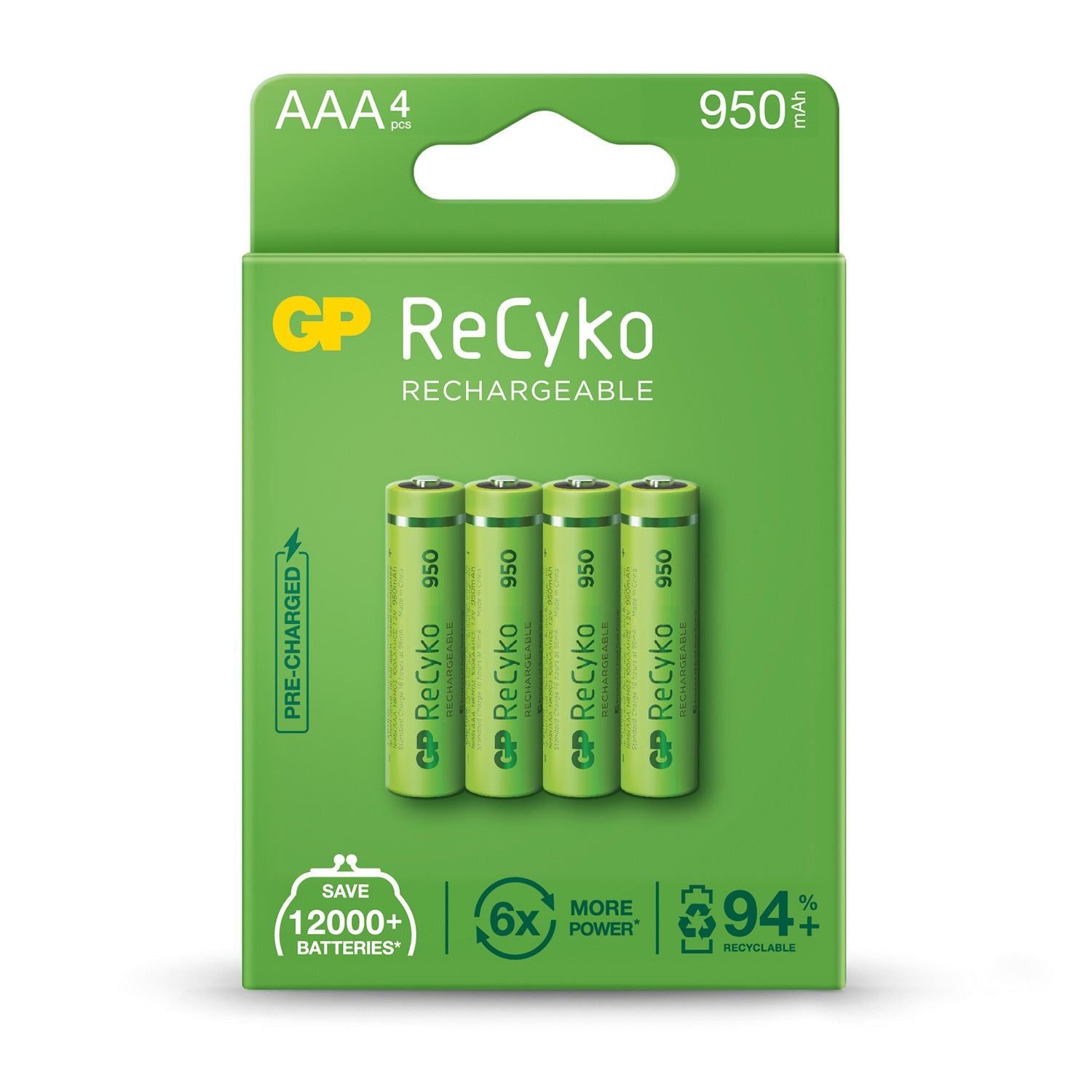 Gp AAA Rechargeable Battery ReCyko+ NiMH 1.2V 950mAh - 4 Pack