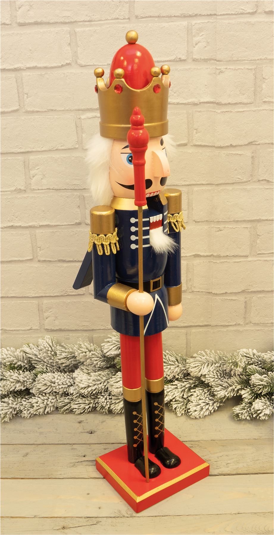 Large 60cm Traditional Christmas Nutcracker Blue Red and Gold with Staff