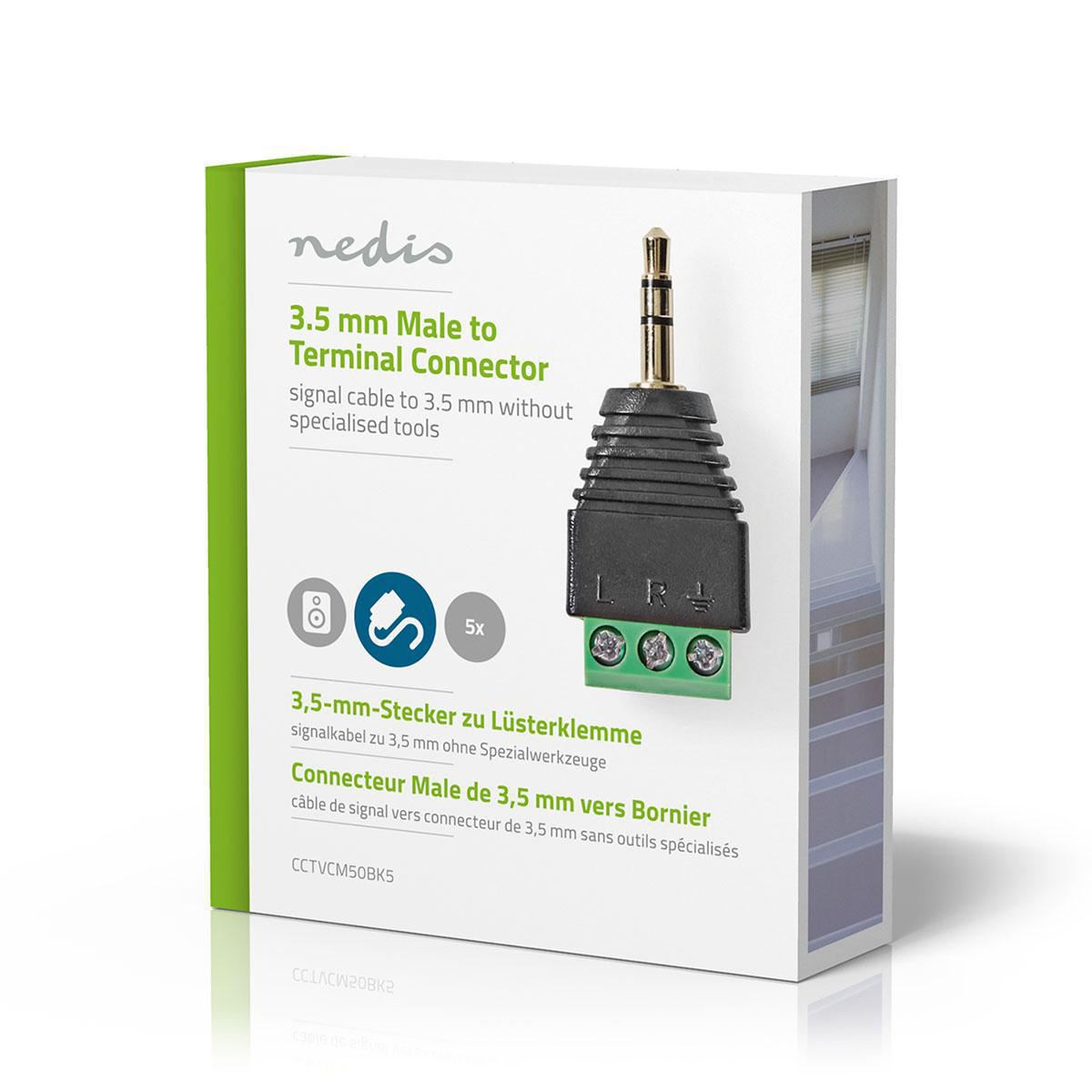 Nedis 3.5mm Stereo Male Audio Jack Connector 3-Way Terminal Block | x5 Pack