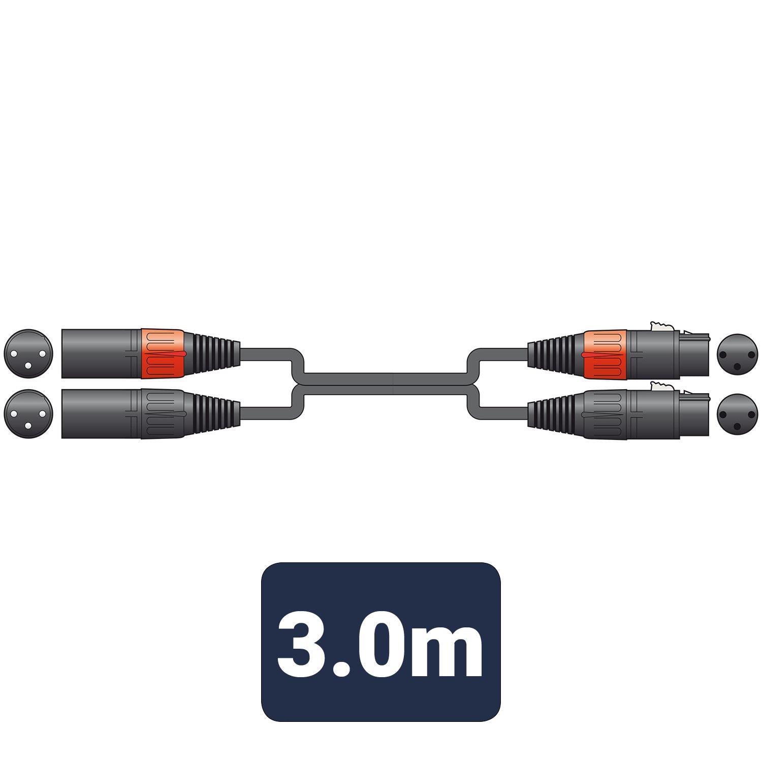 Citronic 3m Classic Audio Lead 2 x XLR 3 Pin Female to 2 x XLR 3 Pin Male