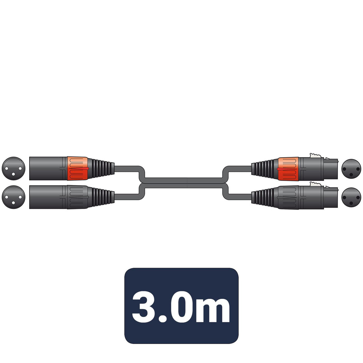 Citronic 3m Classic Audio Lead 2 x XLR 3 Pin Female to 2 x XLR 3 Pin M