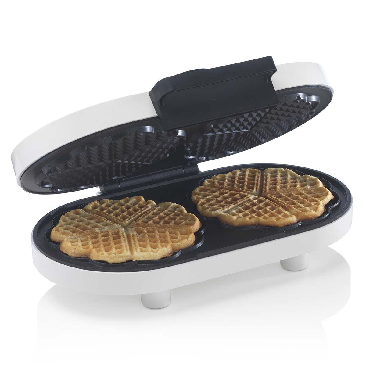 Trebs Waffle Maker Iron, Double Heart Shape Waffle Machine with Non Stick Plates & Adjustable Temperature Control, 1200W - White