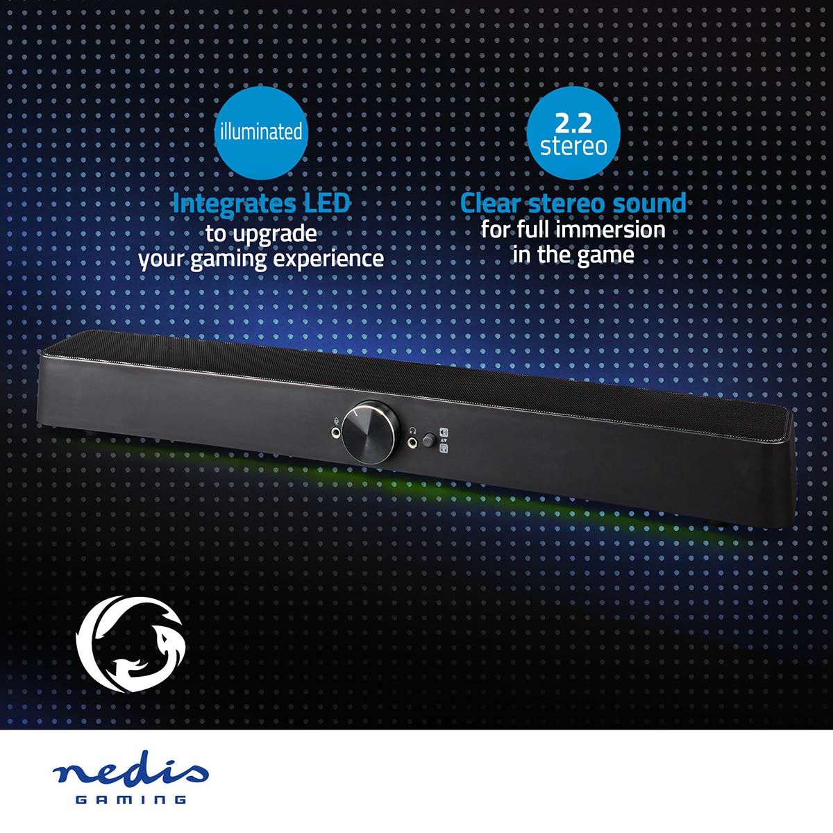 Nedis Gaming Speaker | Speaker channels: 2.0 | USB Powered | 3.5 mm Male | 30 W | LED | Volume control | Connection output: 1x 3.5 mm