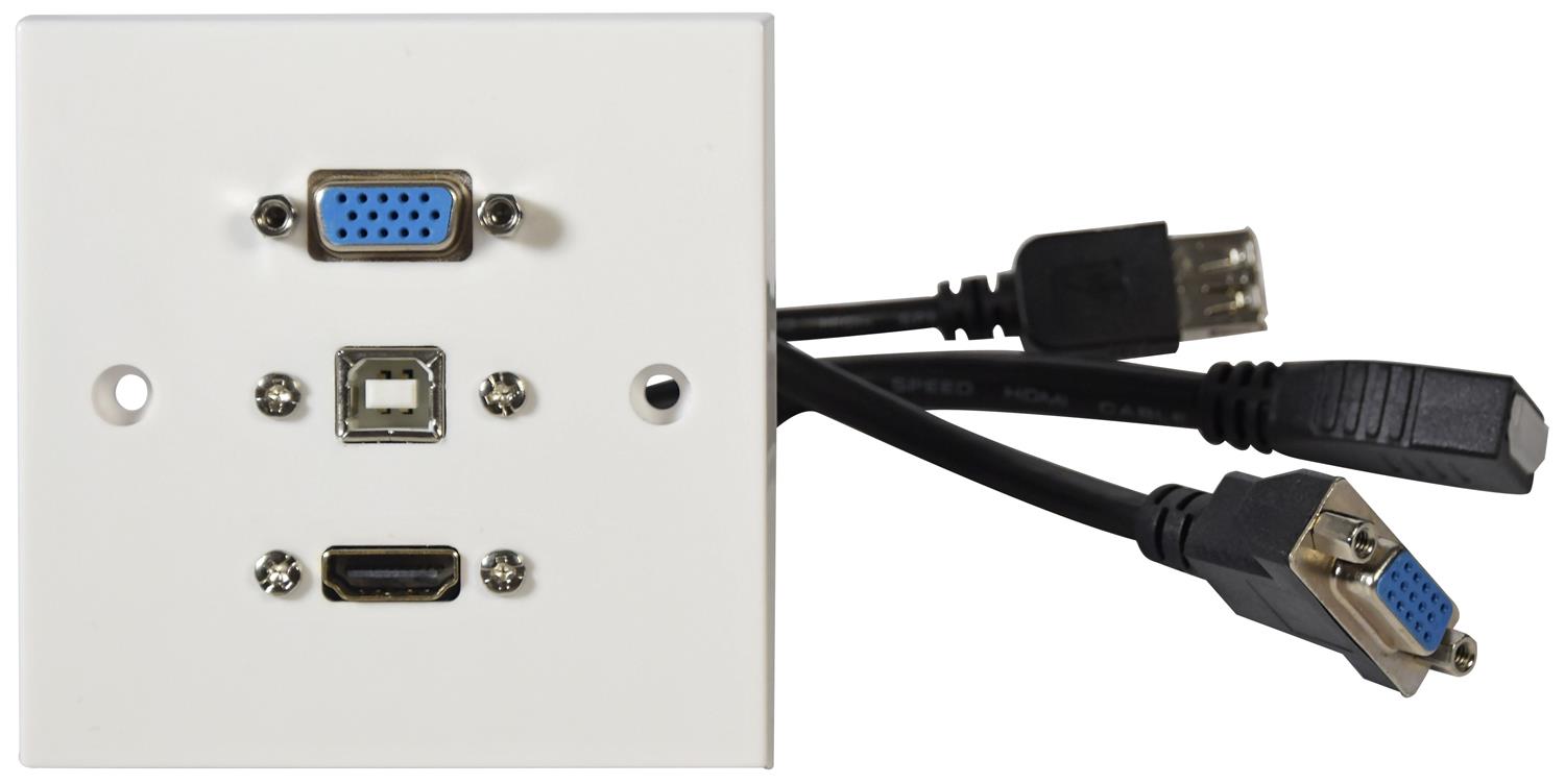 Av:link Multimedia Face Plate Wallplate with VGA, USB Type-B and 4K HDMI Sockets