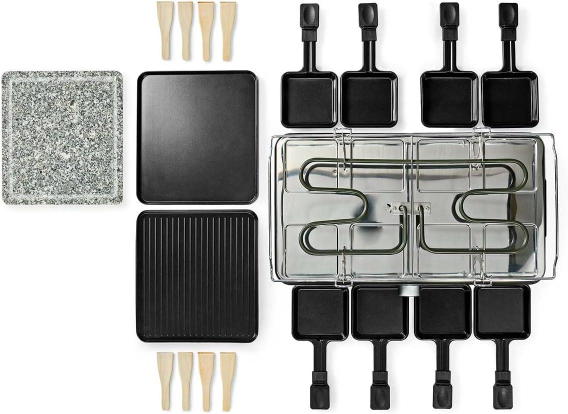 MELISSA Electric Raclette Gourmet Stone Grill, 8 Person Indoor Non-Stick Tabletop Cooker, Removable Hot Plate, Adjustable Thermostat, with 8 x Mini Cheese Pans & Spatulas, 1400W