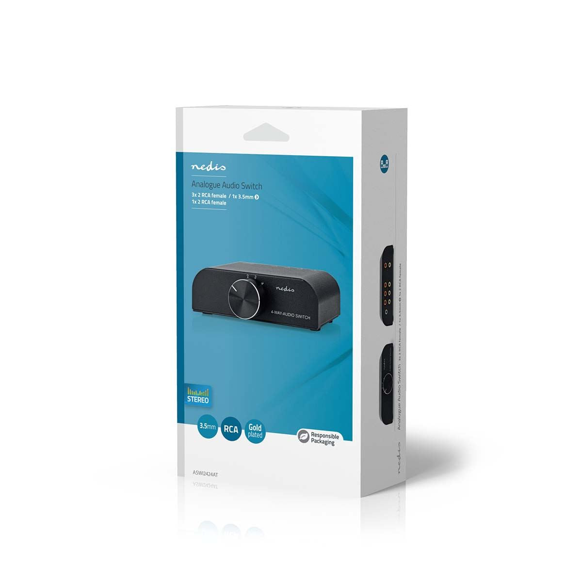 Nedis Analogue Audio Switch | 4 port(s) | Connection input: 1x 3.5 mm Audio Input / 3x (2x RCA Female) to Connection output: 1x (2x RCA Female) | Manual | Metal | Anthracite