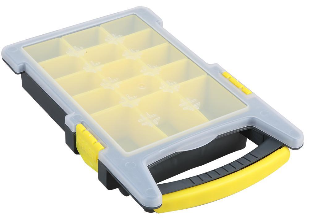 15 Compartment Grey / Yellow Organiser Storage Case with Removable Trays - 62mm x 338mm x 210mm, Crafting, DIY etc.