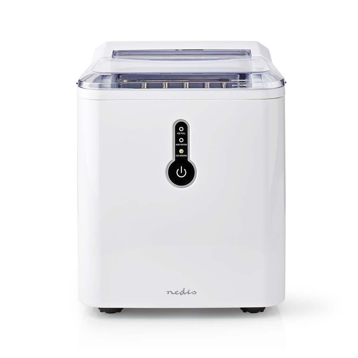 Nedis Ice Maker, Countertop Machine With 1.6L Tank, Up to 12 kg of Ice in 24hrs, Includes Removable Basket, Produces Ice Cubes in 8 Minutes - White