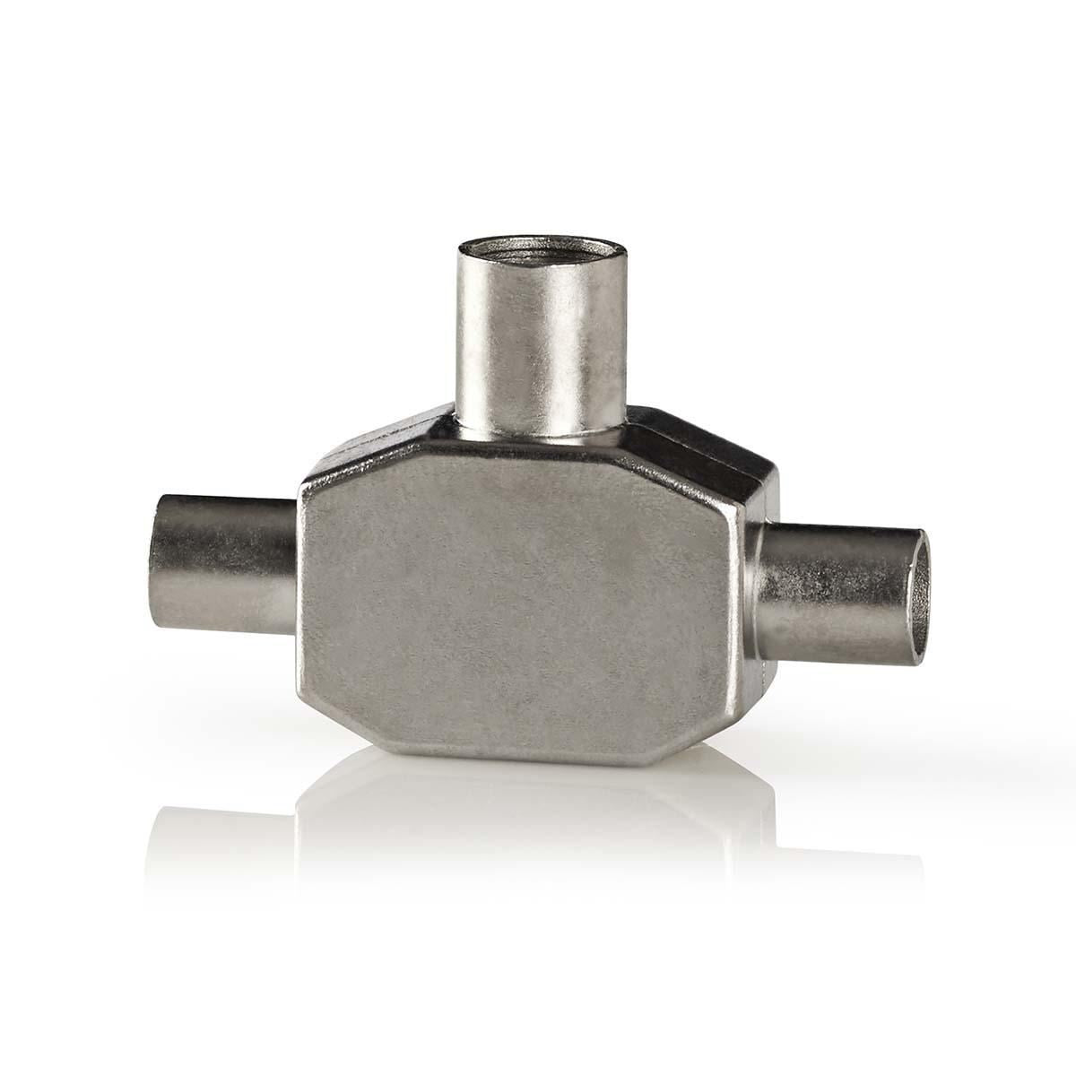 Nedis Satellite & Antenna Adapter | 2x Coax Male | IEC (Coax) Female | Nickel Plated | 75 Ohm | T-Splitter | Metal | White | 1 pcs | Box