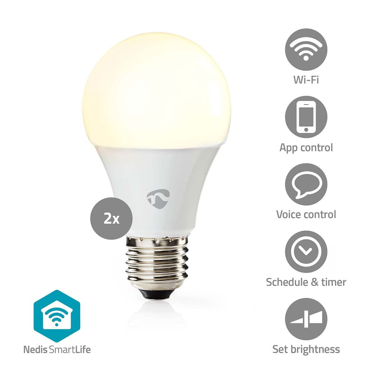 Nedis SmartLife Full Colour LED Bulb | E27 | 806 lm | 9 W | RGB / Warm to Cool White | 2700 - 6500 K | Android™ / IOS | Bulb | 2 pcs