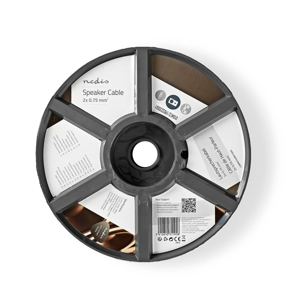 Nedis Speaker Cable | 2 x 0.75 mm² | Full Copper | 100.0 m | Round | PVC | Black / Red | Reel