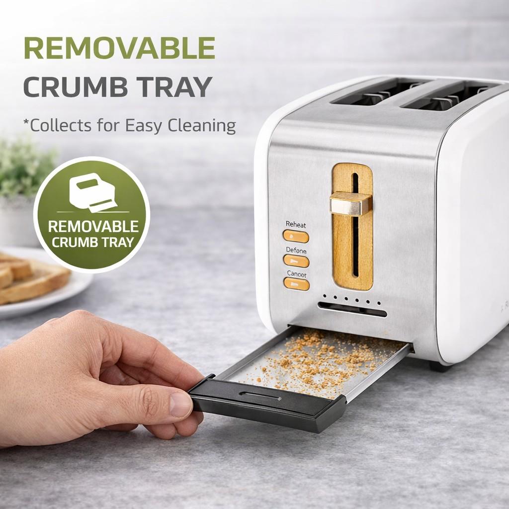 Nedis Soft Touch Toaster, 2 Slice, 6 Browning Levels, Defrost Cancel Reheat Functions, Cool Touch, White