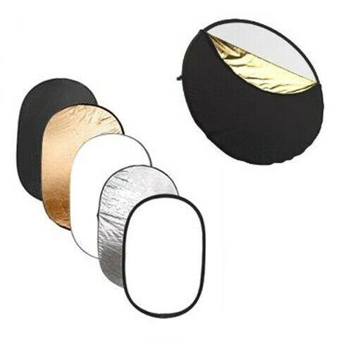 Ex-Pro 5 -in- 1 Photographic Light Reflector - 36" x  48" (91cm x 122cm) Silver, Gold, Black, White & Translucent, Collapsable.