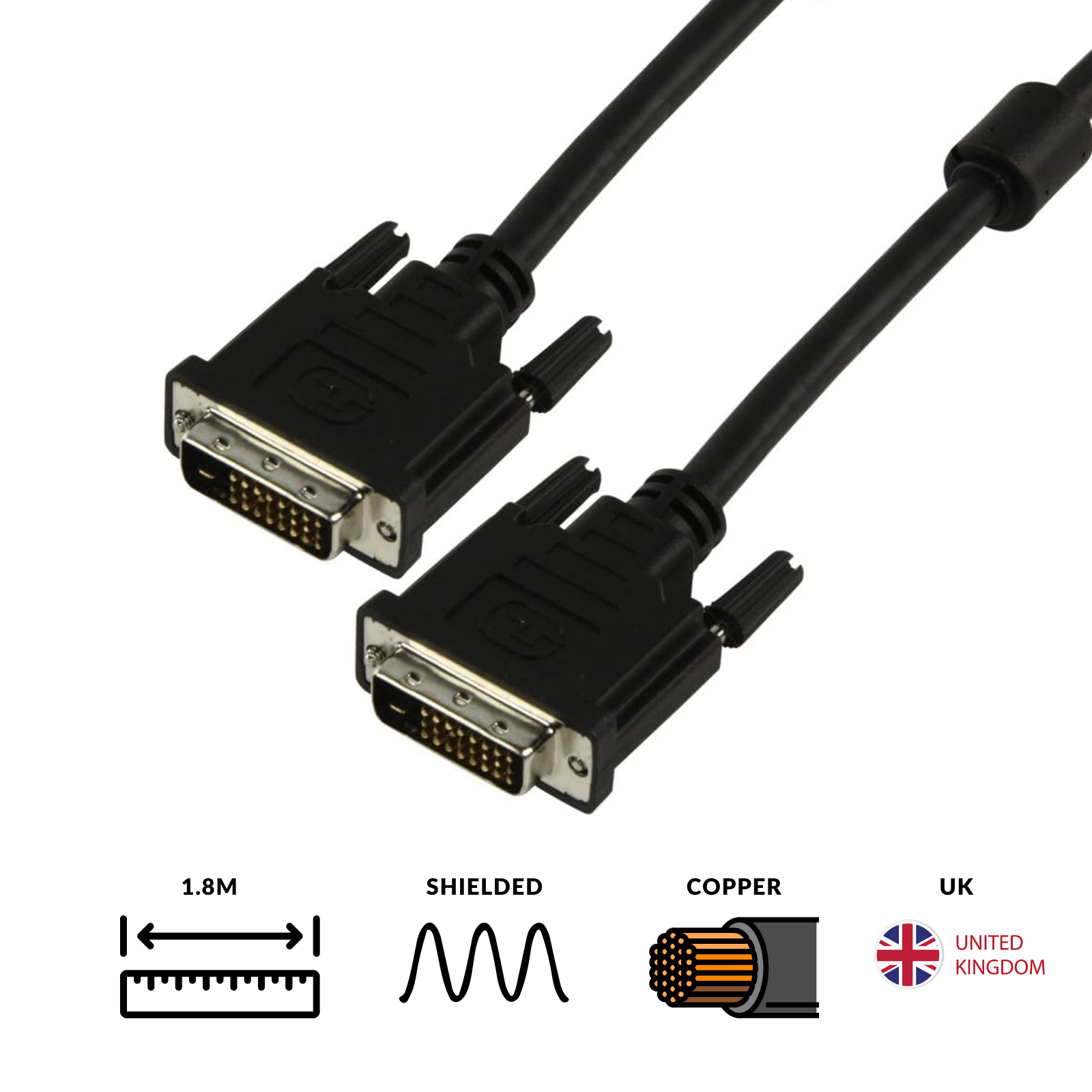 1.8m DVI-D Dual Link Male to Male  24 + 1 Pin Cable - Black