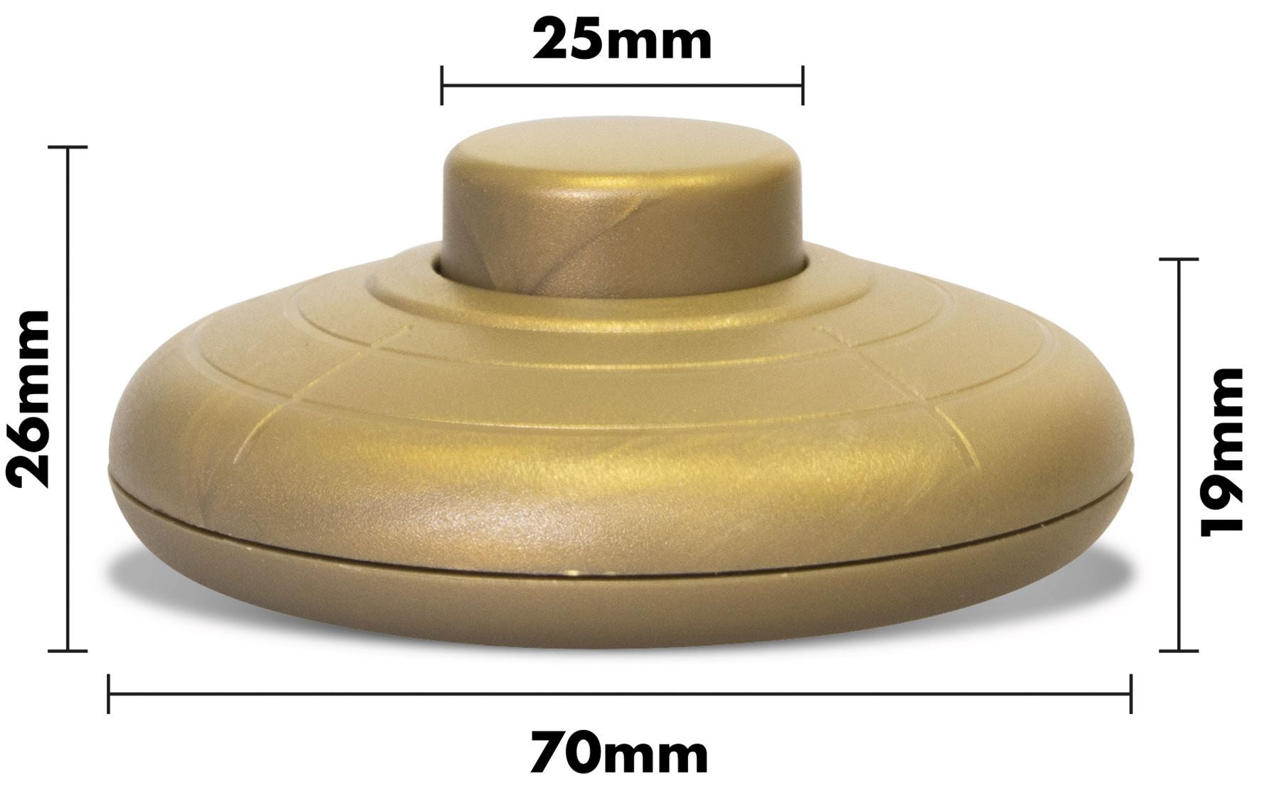 Round Foot Push Button Switch Press Pedal, for use with Floor Lamp, Standing Lamp, Table Lights, and more - Gold