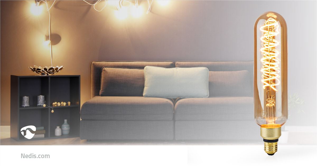 Nedis LED Filament Bulb E27, Dimmable Spiral T65, 600lm, 8.5W, Gold Smoke Glass, Eco-Friendly with 15,000h Lifespan