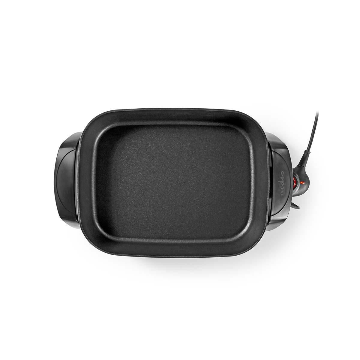 Nedis 7L Non Stick Electric Skillet Pan Cooker, 40cm XXL Multi Function with Tempered Glass Lid and Thick Cast Aluminium Body, 2200W for Frying, Baking, Stewing, Braising, Cooking - Black