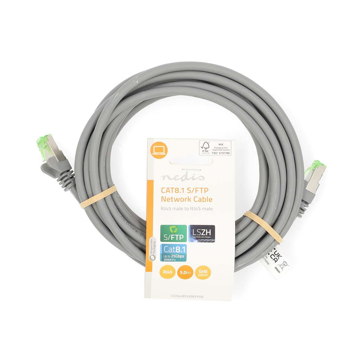 Nedis Cat 8.1 Network Cable | S/FTP | RJ45 Male | RJ45 Male | 5.00 m | Round | LSZH | Grey | Label