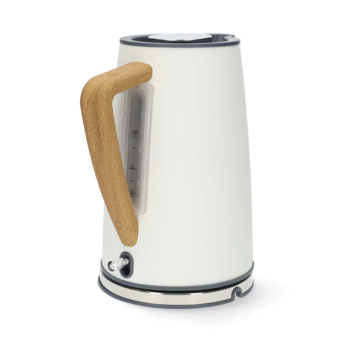 Nedis 1.7L Soft Touch Jug Kettle with Wood Effect Handle, Overheat Protection, Removeable Filter, 2.2KW - Matte White