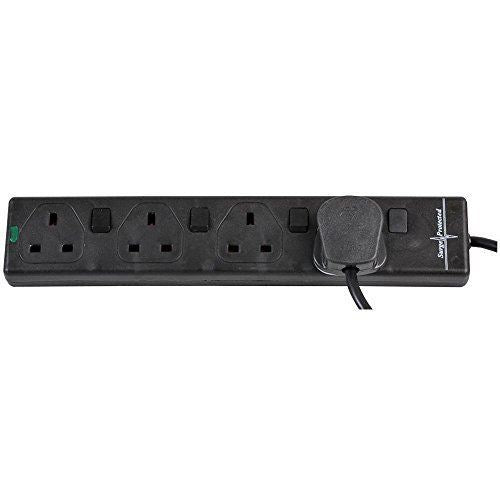 4 Gang 2m Mains Extension Lead Socket Individually Switched 13A with Surge Potection - Black