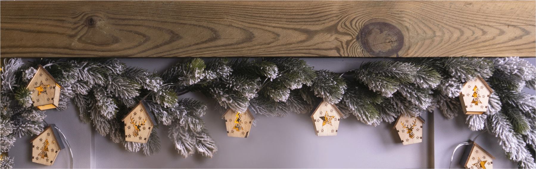 Christmas 10 x Wooden House Fairy LED Light String Tree Star Reindeer Decoration 2m