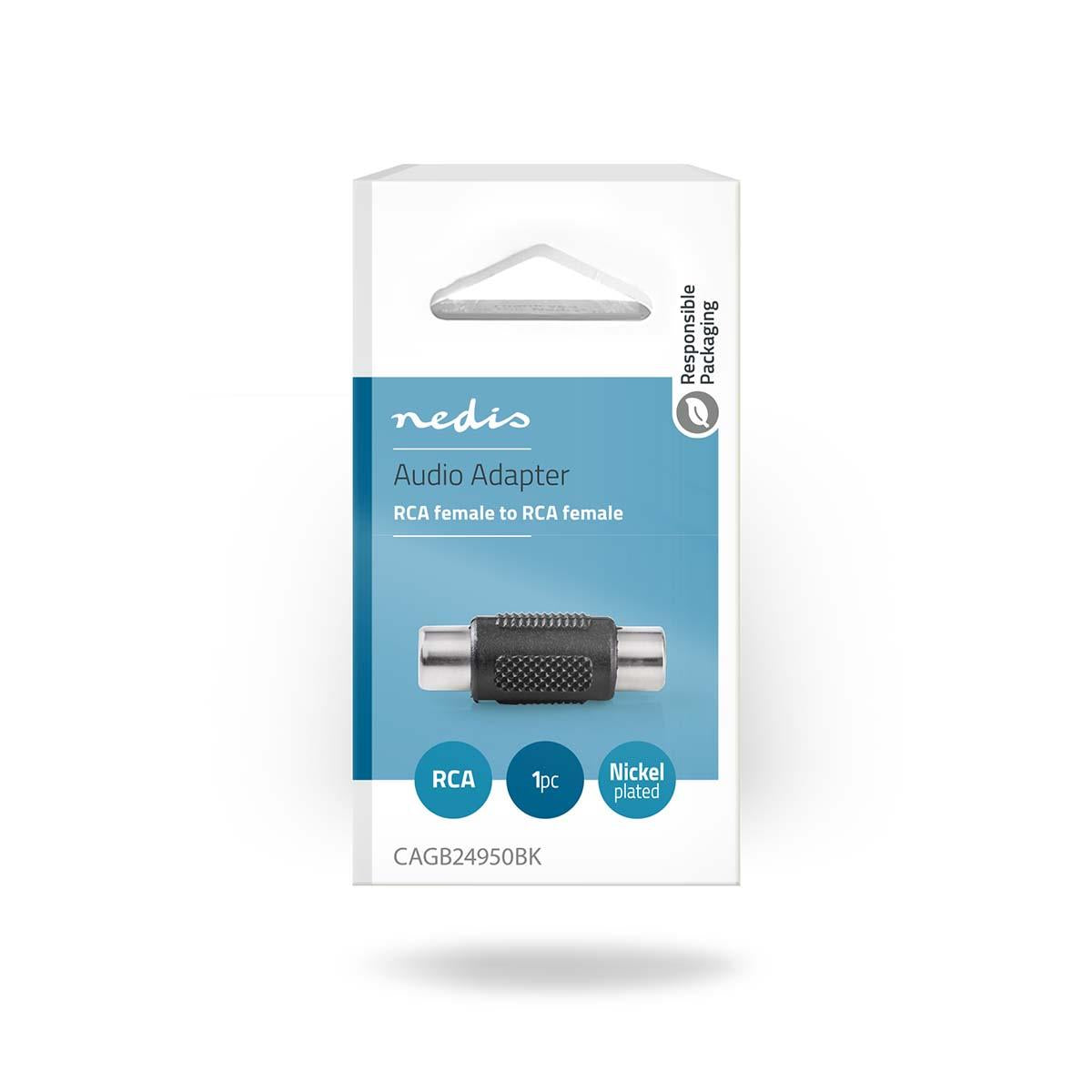Nedis Mono Audio Adapter | RCA Female | RCA Female | Nickel Plated | Straight | ABS | Black | 1 pcs | Box