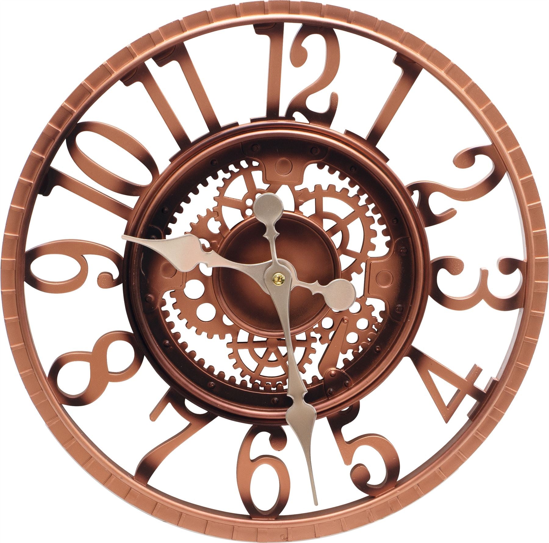 Vintage 30cm Outdoor Wall Clock with Open Face Industrial Cog and Wheel Gear Design for Garden - Bronze