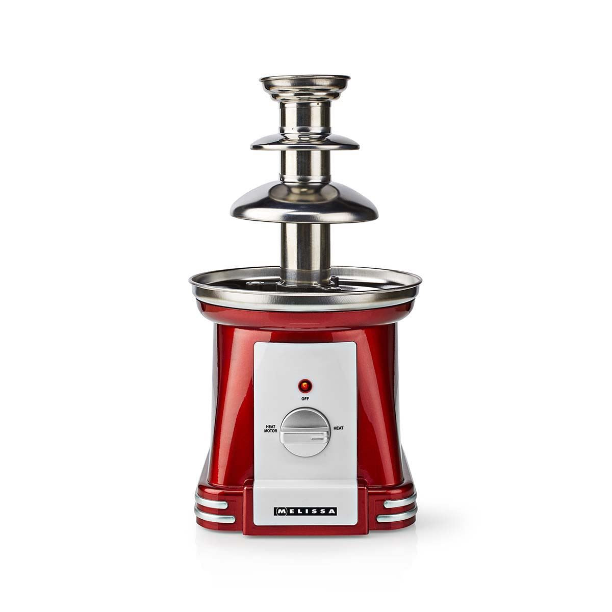 MELISSA Chocolate Fountain, Retro 3 Tier Table Top Machine with 500ml Capacity, Heat & Motor Settings, 90W - Red/White