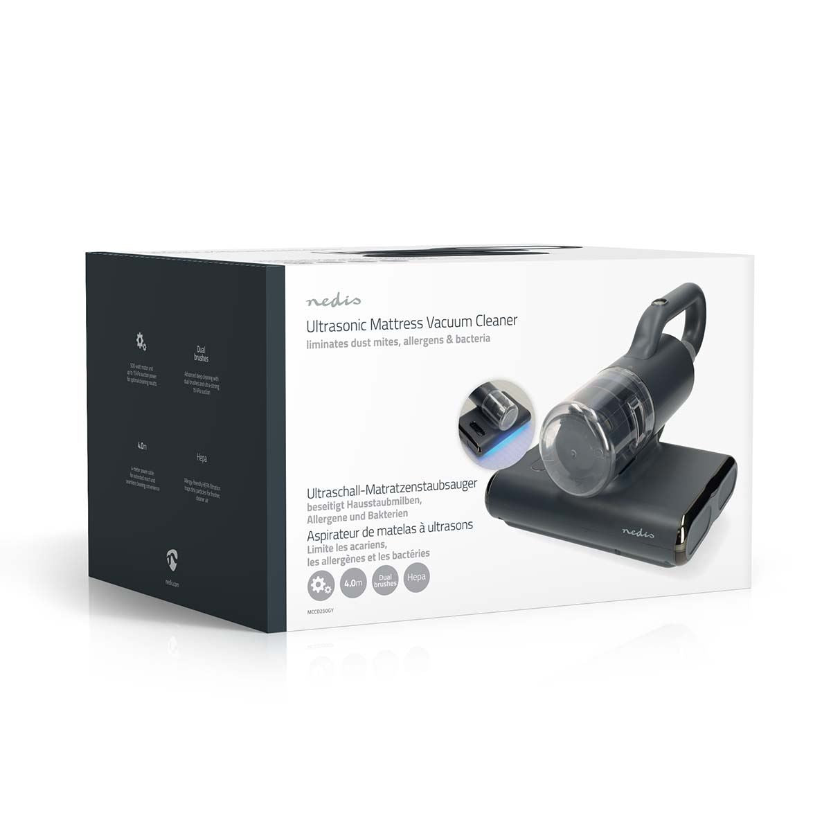 Nedis 5-in-1 Corded Handheld UV Mattress Vacuum Dual Rolling Brush Cleaner 500W  Hepa, Mite remover, Ultrasonic and UV sterillization