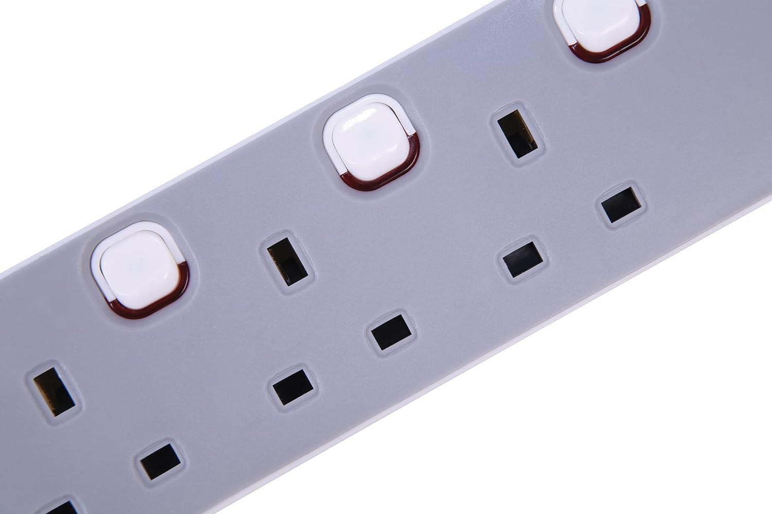 3 Gang 1m Mains Extension Lead Socket Individually Switched 13A - Grey
