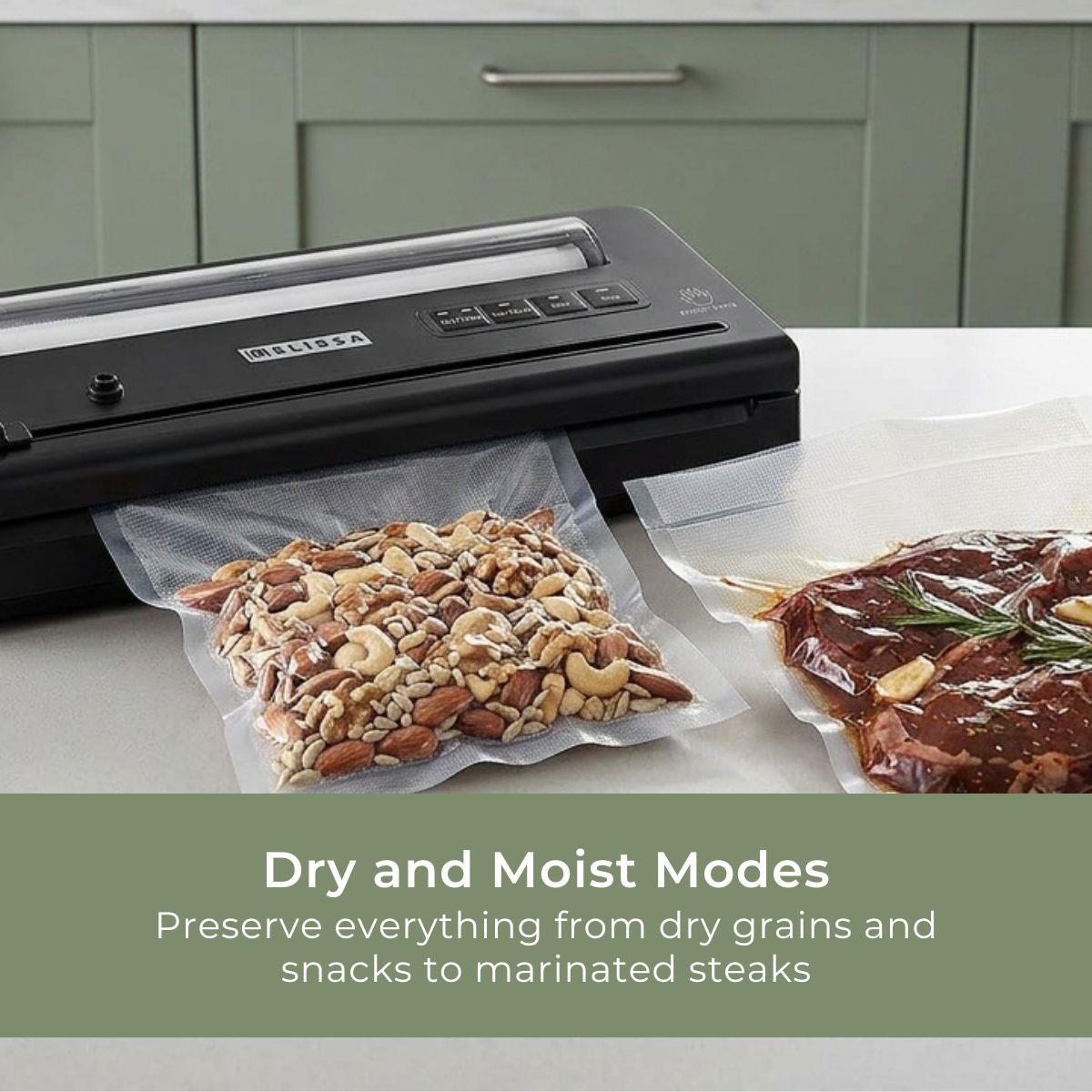 MELISSA Vacuum Sealer Machine, 28cm Seal Food Sealer, with Roll holder and 1 Roll Included for Vac/Seal/Rice/Wet/Dry Mode, Built-in Cutter and Visible LED Indicator