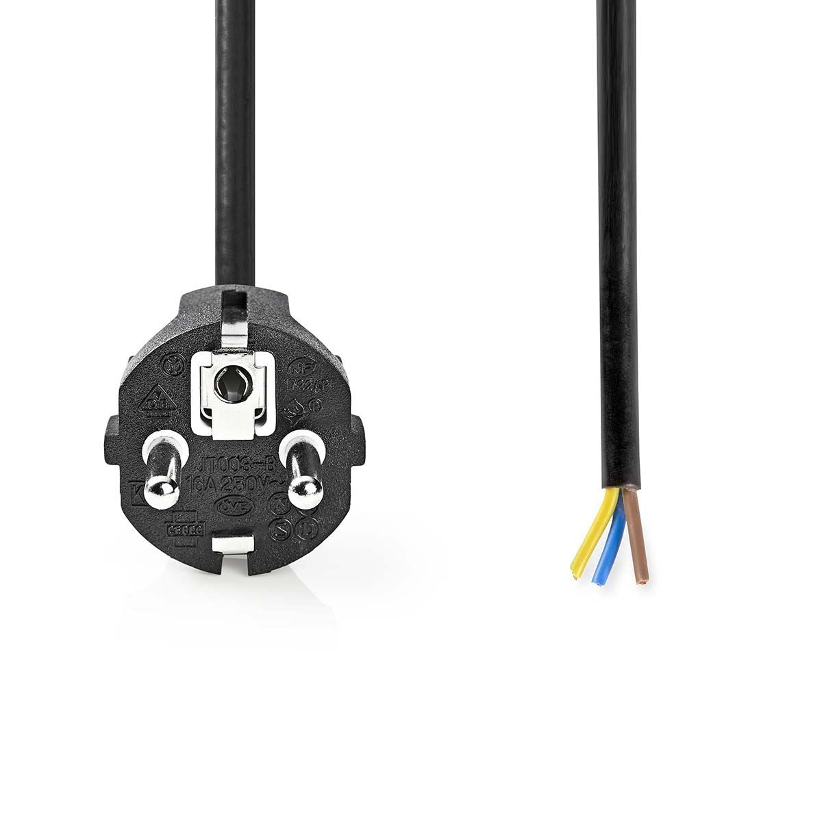 Nedis Power Cable | Plug with earth contact male | Open | Straight | Straight | Nickel Plated | 3.00 m | Round | PVC | Black | Label