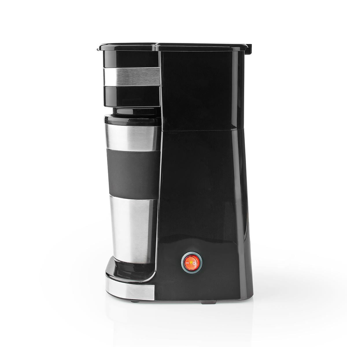 Nedis Single Serve 1 Cup Electric Filter Coffee Maker + 0.42L Double Wall Travel Mug - Black