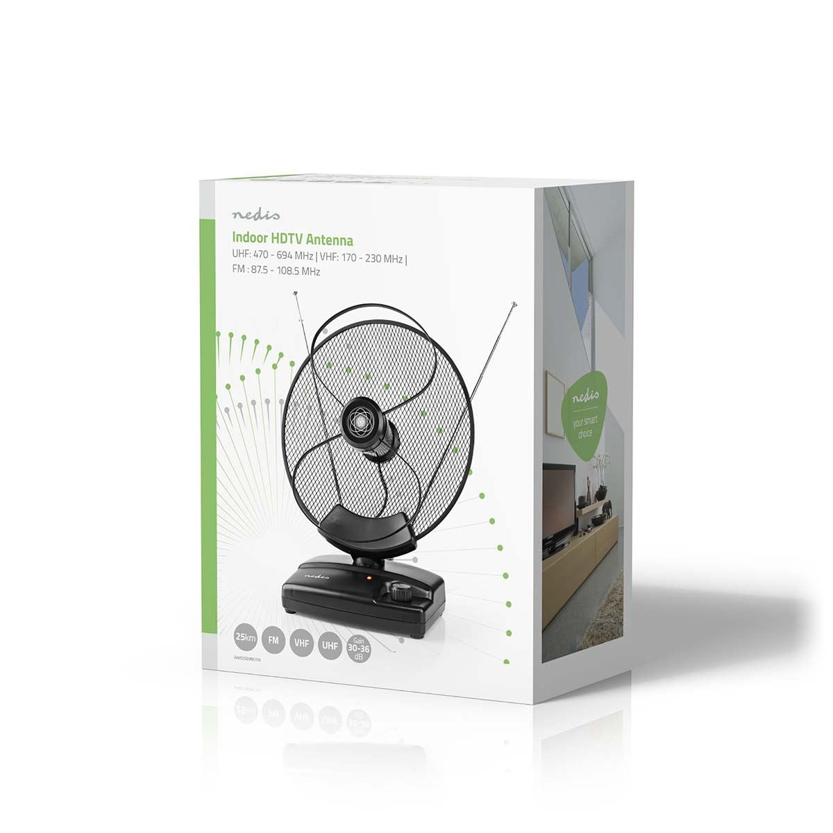 Nedis Indoor 36dB Digital TV HDTV Ariel Television Antenna 25km Range Receiver LTE700