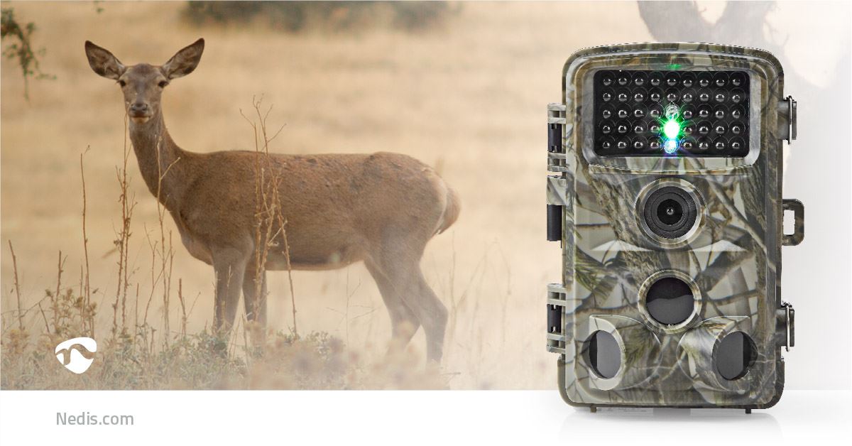 Nedis Wildlife Camera | 1080p@30fps | 16.0 MPixel | 5 MPixel CMOS | IP56 | Black No-Glow IR | Night vision | Viewing angle: 90 ° | Motion sensor | Detection angle: 120 ° | Detection range: 20.0 m | Screen size: 2.4 " | LCD Screen | Brown/Green