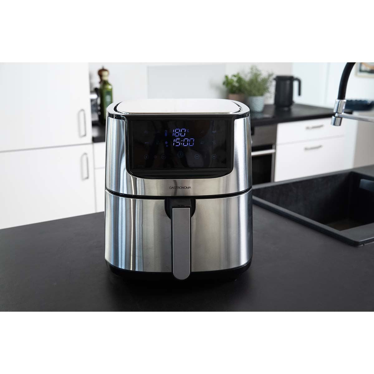 Gastronoma Digital Hot Air Fryer Large XXL 8L with 60 Min Timer, 8 Presets, Includes Cake Barrel, Pizza Pan, Grill Rack - Stainless Steel