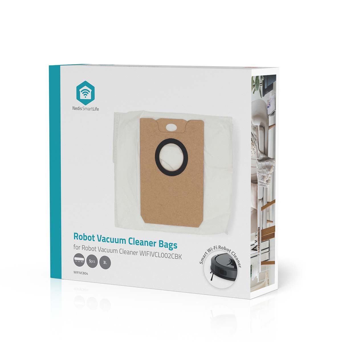 Nedis Vacuum Cleaner Bag Set 5 Pcs, Compatible with Nedis Smart Robot Vacuum WiFiVCL002CBK, Dust Container Base Replacement Bags for Automatic Emptying, Up to 4L Capacity