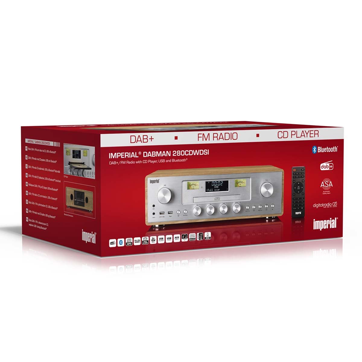 Imperial 280SI DAB+ Radio Speaker, CD Player, Bluetooth, FM, USB, ASA & DAB Digital - Silver