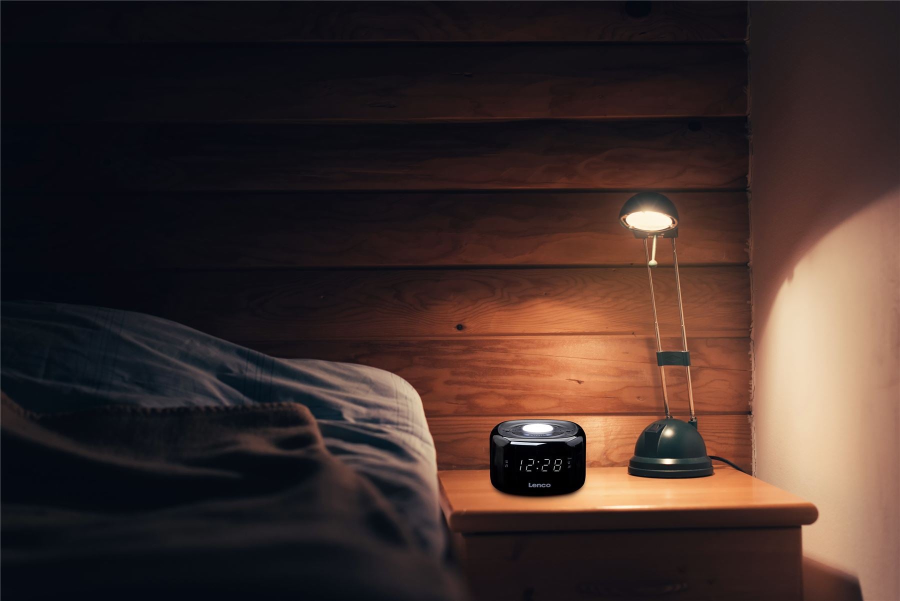 Lenco FM Alarm Clock Radio with Night Light | Black